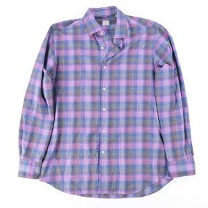 Xacus Evolution Fit Button Up Shirt Sz. L Purple Plaid Long Sleeve Casual Fannel